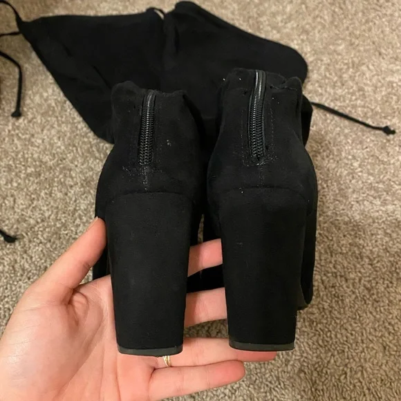 Francesca’s | Black Faux Suede Over the Knee Heeled Boots. - Picture 6 of 11